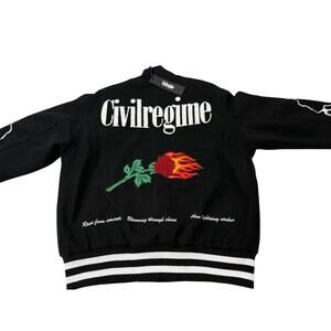 Civil Regime Night Strikes Varsity Jacket Small Black Fully Embroidered NWT
